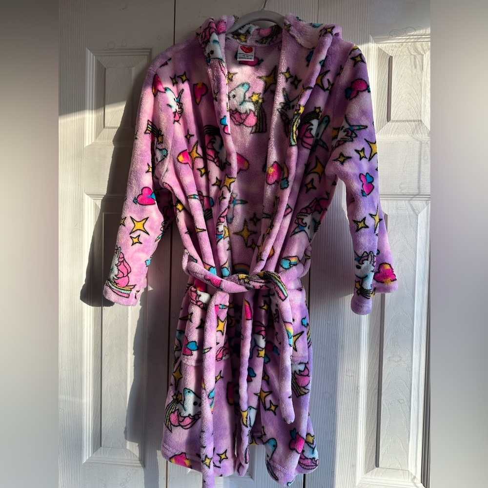 Pink Unicorns Hooded Robe w/patch pockets Sz10-12 by Made With Love and Kisses